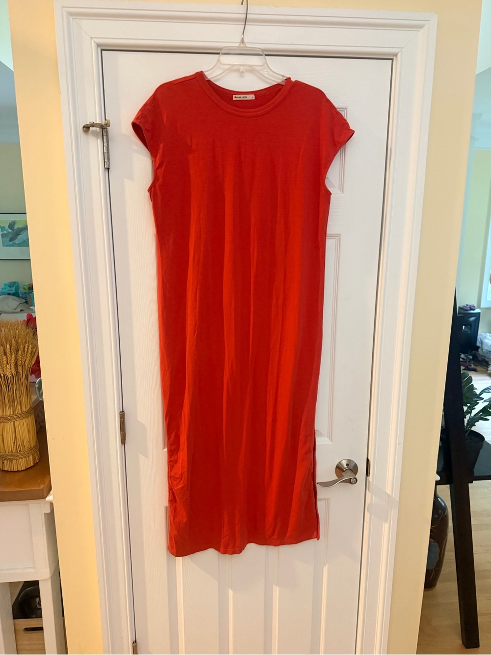 Ladies Size Large Marine Layer Organic Bold Red Cap-Sleeve Maxi Dress GUC